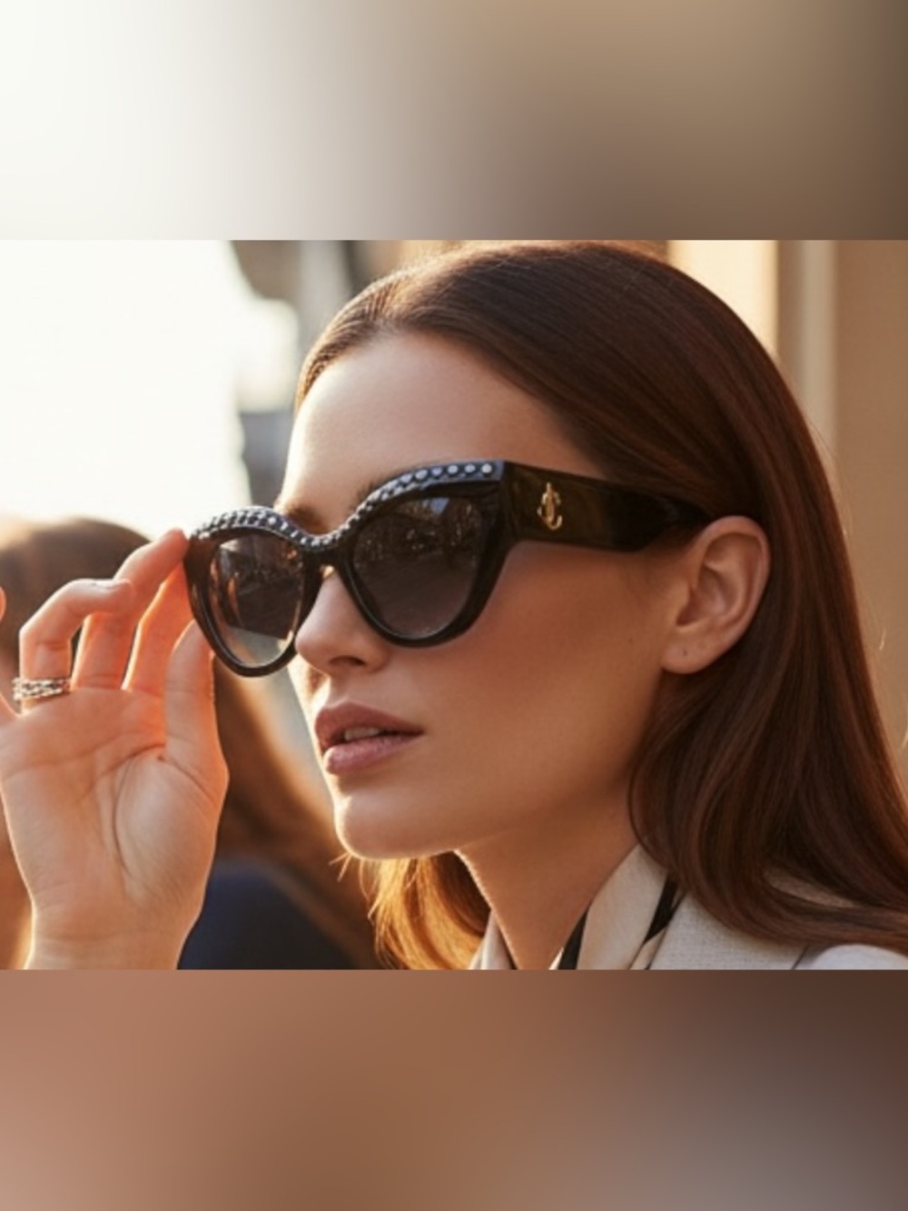 Jimmy Choo SONJA/G/S Crystal Cat Eye Sunglasses Black Gold Logo NEW Women